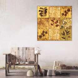 Koyu Tonlar Üzerine Yapraklar Kanvas Tablo - 