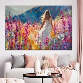 Lavanta Bahçesindeki Kadın Kanvas Tablo - 