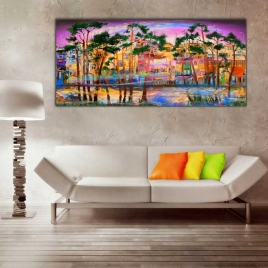 Mahalle Tasviri 1 Panoramik Kanvas Tablo - 