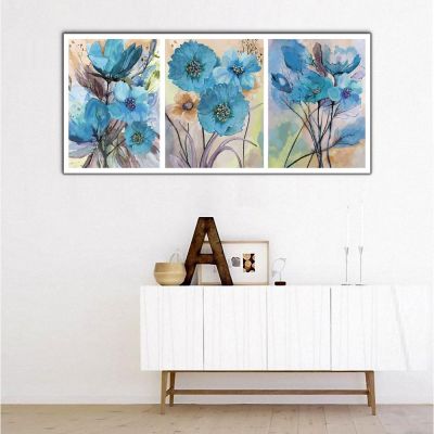 Mavi Çiçekler Panoramik Kanvas Tablo