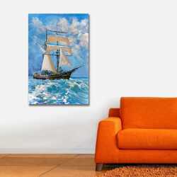 Mavi Denizlerde Yelkenli Kanvas Tablo - 