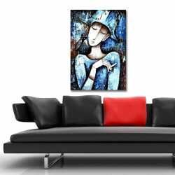 Mavi Hüzünlü Kadın Kanvas Tablo - 