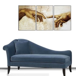 Michelangelo - Tanrı ve Adem′in Eli Detayı (Sistine Şapeli) 3 Parçalı Kanvas Tablo - Thumbnail