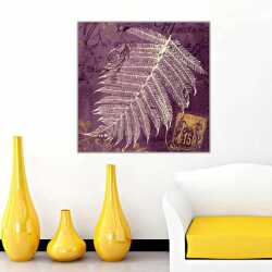Mor Tema ve Yaprak Kanvas Tablo - 