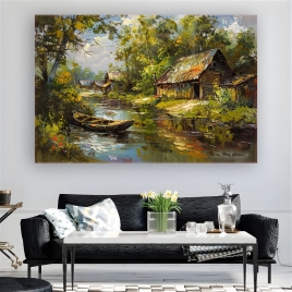 Nehir Kenarındaki Kır Evi Kanvas Tablo - 