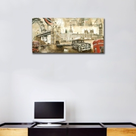 Newyork Retro Yatay Panoramik Kanvas Tablo - 