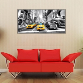 Newyork Taksileri Panoramik Kanvas Tablo - 
