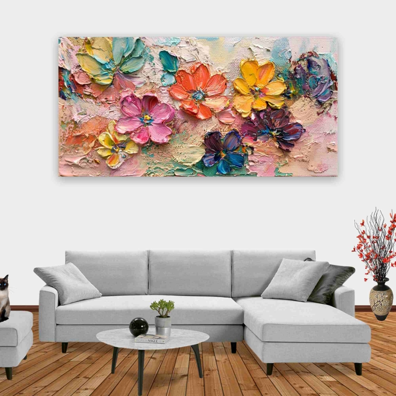 Oil Paint Flowers Kanvas Tablo - 1