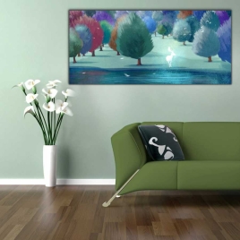 Orman ve Geyik Panoramik Kanvas Tablo - 