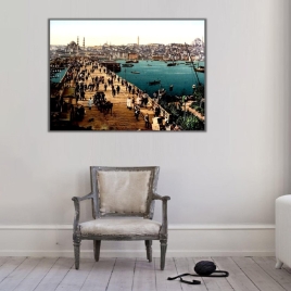 Osmanlı Dönemi Galata Köprüsü Kanvas Tablo - 