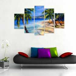 Palmiyeler ve Sahil Kanvas Tablo - 