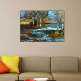 Pastel Soyut Renklerde Manzara Tablosu - 