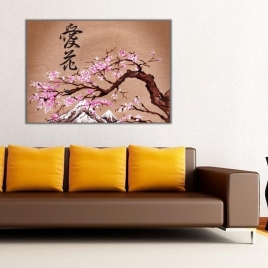 Pembe Çiçek Açan Ağaç Kanvas Tablo - 