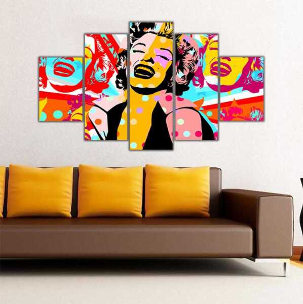 Popart Marilyn Monroe 5 Parçalı Kanvas Tablo