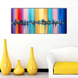 Renkler ve Şehirler Panoramik Kanvas Tablo - 
