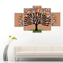 Renkli Ağaçlar 5 Parçalı Kanvas Tablo - Thumbnail