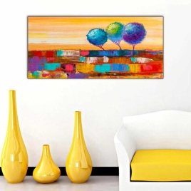 Renkli Ağaçlar Panoramik Kanvas Tablo - 