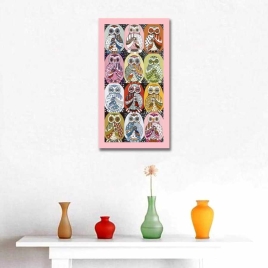 Renkli Baykuşlar Panoramik Tablo - 