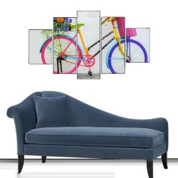 Renkli Bisikletler 5 Parçalı Kanvas Tablo - Thumbnail