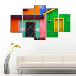 Renkli Kapılar Pencereler 5 Parçalı Kanvas Tablo - Thumbnail