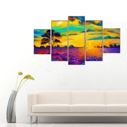 Renkli Manzara 5 Parçalı Kanvas Tablo - Thumbnail