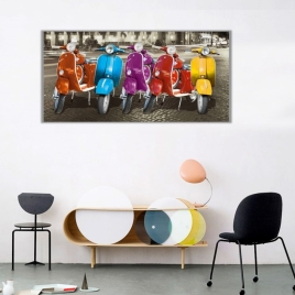 Renkli Motorsikletler Panoramik Kanvas Tablo - 