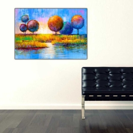 Renkli Yağlı Boya Ağaçlar Tablosu - 