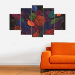 Renkli Yapraklar 5 Parçalı Kanvas Tablo - Thumbnail