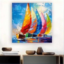 Renkli Yelkenliler Kanvas Tablo - 