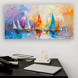 Renkli Yelkenliler Kanvas Tablo - 