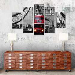 Retro Çift Katlı Otobüs Londra Kanvas Tablo - 