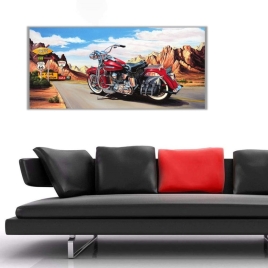 Retro Motorsiklet Panoramik Kanvas Tablo - 