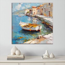 Rıhtıma Çekilen Tekne Kanvas Tablo - 