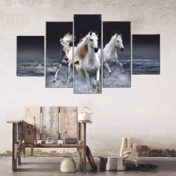 Ritmo Beyaz Atlar 5 Parçalı Kanvas Tablo - Thumbnail