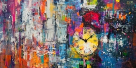 Saat ve Abstre Renkler Kanvas Tablo - 2