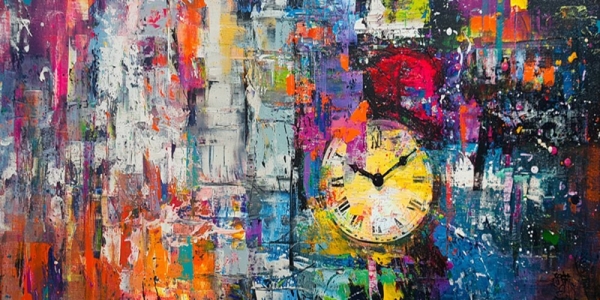 Saat ve Abstre Renkler Kanvas Tablo - 2