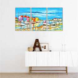 Sahidleki Renkli Evler Parçalı Kanvas Tablo - 