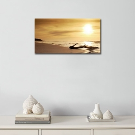 Sahilde Gün Batımı Panoramik Kanvas Tablo - 