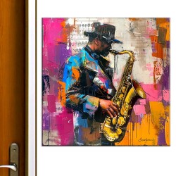 Saksafon Çalan Caz Müzisyen Kanvas Tablo - 