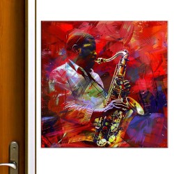 Saksafon Çalan Caz Müzisyen Kanvas Tablo 1 - 