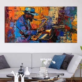 Saksafon Çalan Caz Müzisyen Kanvas Tablo - 
