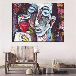 Şarap İçen Kadın Kanvas Tablo - 