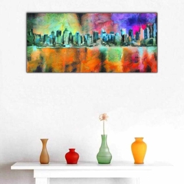 Şehirler ve Renkler Panoramik Kanvas Tablo - 