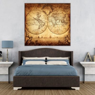 Sepya Antik Dünya Haritası Kanvas Tablo