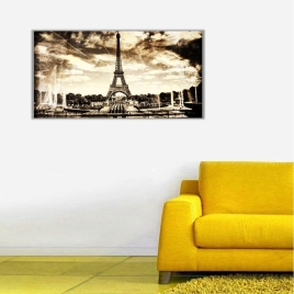 Sepya Eyfel Kulesi Panoramik Kanvas Tablo - 