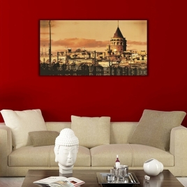 Sepya Galata Kulesi Manzarası Panoramik Kanvas Tablo - 