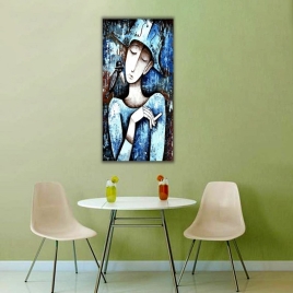 Sigara Tiryakisi Kadın Dikey Panoramik Kanvas Tablo - 