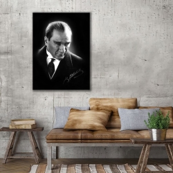Siyah Beyaz Atatürk Portresi Kanvas Tablo - Thumbnail