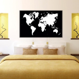 Siyah Beyaz Dünya Haritası Kanvas Tablo - 