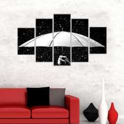 Siyah Beyaz Şemsiye ve Yağmur Kanvas Tablo - 